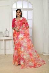 Prodigious Soft Pure Peach Organza embroidery worked silk saree